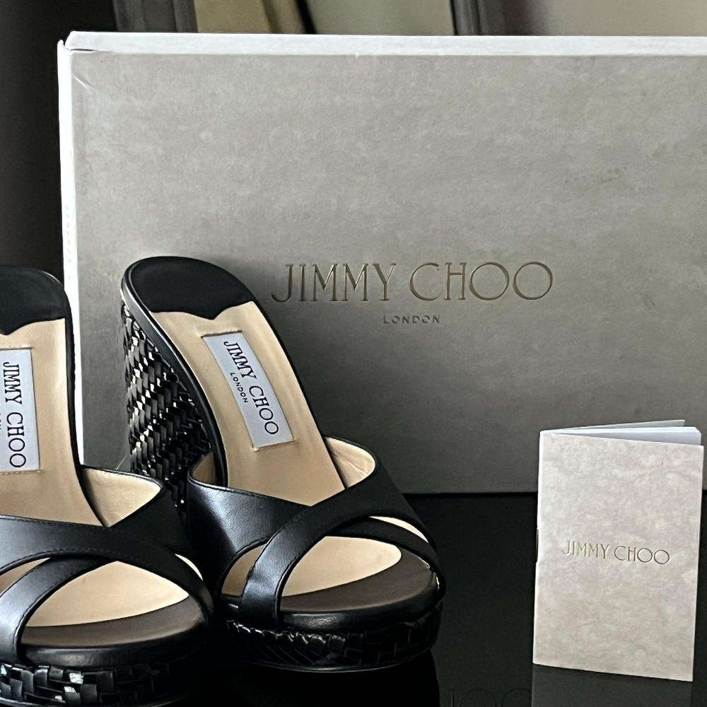 NWT! Jimmy Choo "Almer" Wedge Platform Sandals - Black